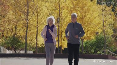 幸福的老年夫妇在<strong>公园</strong>里锻炼身体