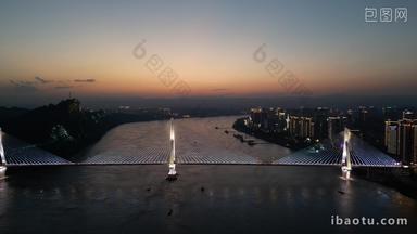 城市航拍湖北宜昌长江大桥夜景灯光