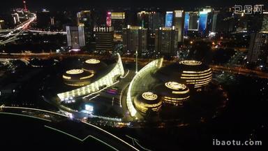 河南郑州文化艺术中心夜景灯光航拍