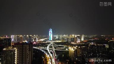 航拍河南郑州会展中心千玺广场夜景