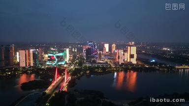 航拍河南<strong>郑州</strong>龙子湖金融中心夜景