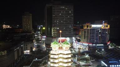 航拍河南郑州二七纪念塔夜景