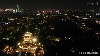 山东济南大明湖5A景区夜景航拍
