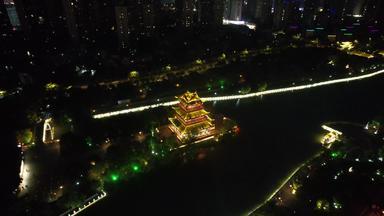 江苏淮安里运河文化长廊夜景灯光航拍