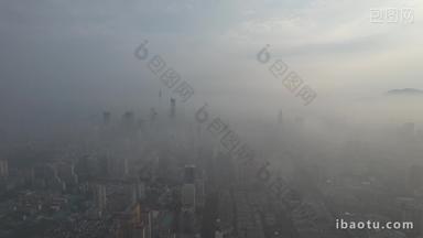 江苏南京城市清晨迷雾日出彩霞航拍
