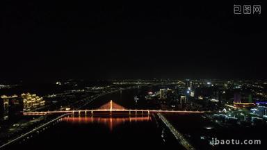 广东珠海横琴大桥夜景灯光航拍