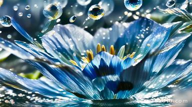 唯美蓝色水中花绽放歌舞背景