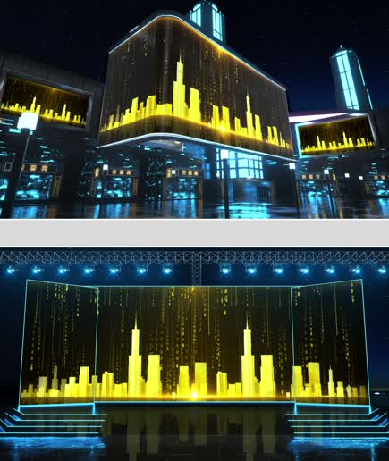 8K巨幕金色科技城市启动仪式开场背景视频图片