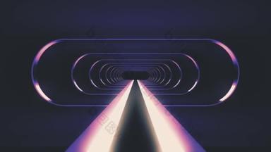 无尽的霓虹灯闪亮的肋骨灯能源网络复古虚拟现实隧道飞行运动图形动画无缝背景新质量未来复古风格酷漂亮的视频画面