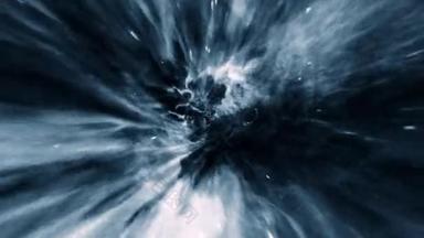 进入深蓝色超空间隧道<strong>动画</strong>。4K 3D环路Sci-Fi在一个抽象的超空间涡旋隧道中传输。太空穿越时空的速度.在暴风雨云中飞翔.