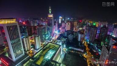 中国彩色夜轻美丽的深圳市屋顶顶全景图 4 k 时间流逝