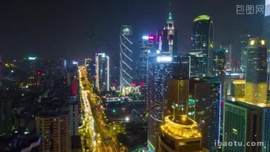 夜间广州工业城景观空中全景.4k时间推移镜头中国
