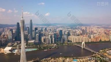 全天候广州工业城景观空中全景.4k时间推移镜头中国