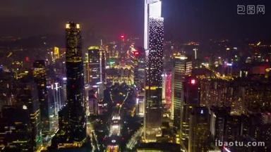 夜间广州<strong>工业</strong>城景观空中全景.4k时间推移镜头中国