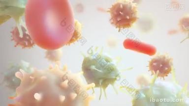 血细胞<strong>中</strong>的癌细胞。3d微生物动画