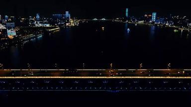 4K城市交通_武汉<strong>长江</strong>大桥夜景交通航拍