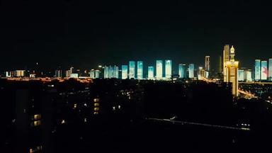 4K城市交通_湖南长沙湘江夜景灯光秀航拍