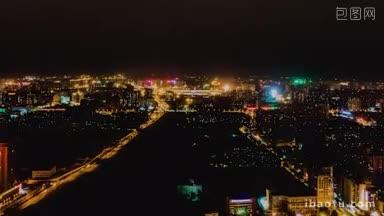 4K城市交通_河北石家庄城市夜景交通延时摄影航拍