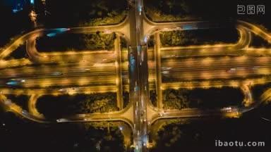 4K城市交通_俯拍高速路进出口高架桥夜景延时摄影