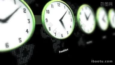 每个时钟的指针代表了世界上一些主要城市之间的时差