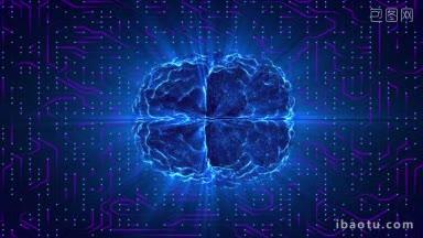 蓝色发光的大脑连接在<strong>神经</strong>表面或电子导体人工智能人工智能和高科技概念