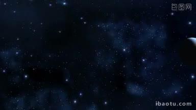 在黑暗的星星天空明亮的星星和雾飞有一个蓝色的星球
