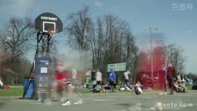 莫斯科可能青少年在一个城市公园打篮球的时间拍摄在莫斯科春节卢日尼基