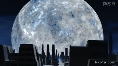 夜空中巨大的<strong>银月</strong>，高耸的高楼里充满了外星人的城市