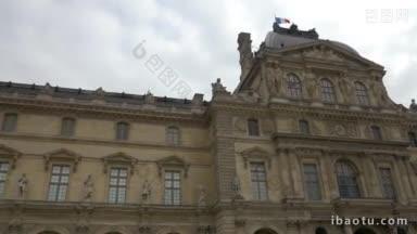 低agle斯坦尼康镜头移动沿着卢浮宫世界上最大的博物馆在巴黎