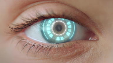 特写镜头眼睛扫描否认系统访问生物识别识别过程失败