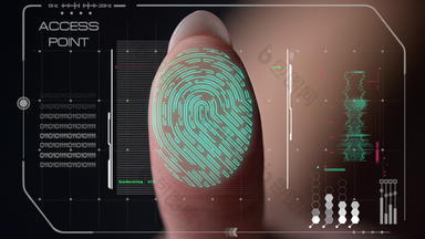 特写镜头指纹未来主义的扫描仪启动系统成功的验证