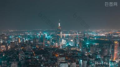 南京CBD全貌紫峰大厦夜景航拍延时后移航拍