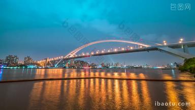 上海卢浦大桥夜景固定延时摄影