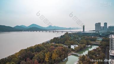 杭州钱塘江大桥江景固定延时摄影
