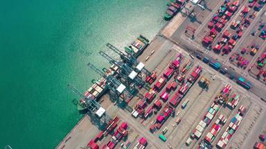 容器船业务物流进出口运输国际运输容器港口空中前视图