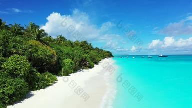 自然岛视图阳光白色桑迪天堂海滩阿卡蓝色的水背景