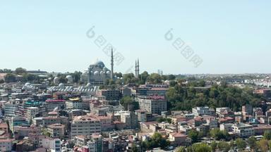 美丽的清真寺山伊斯坦布尔清晰的蓝色的天空一天海鸥框架空中视图幻灯片