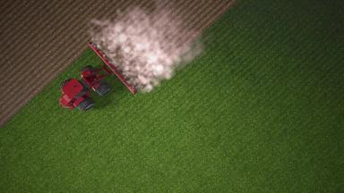 鸟瞰图视图结合收割机收获小麦场工业人员农业主题现实的动画视频循环犁土地
