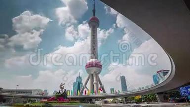 夏日上海城楼广场全景4k中国