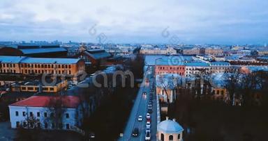 老式的<strong>欧洲建筑</strong>和外墙。在俄罗斯圣彼得堡。欧洲古砖鸟瞰图
