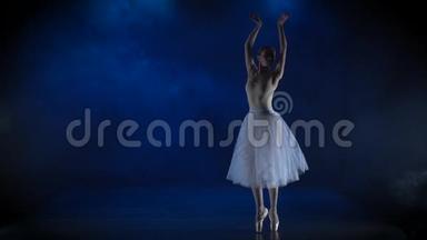 穿着白色<strong>芭蕾</strong>舞裙的可爱<strong>芭蕾</strong>舞演员表演古典<strong>芭蕾</strong>。 慢动作。