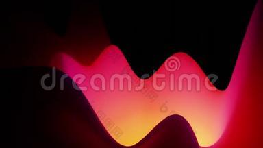 带有抽象流体红色紫色梯度的4k无缝环，内部辉光波状表面。 美丽的色彩渐变