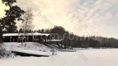 冬天的风景湖雪乡村的天空