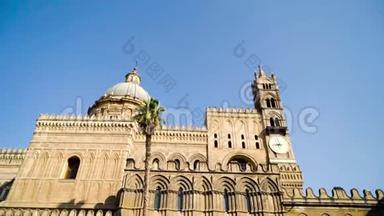 美丽的历史建筑在南欧风格的建筑。 行动。 旧大教堂到钟楼和穹顶