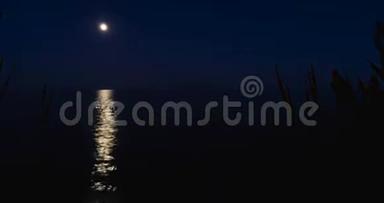 傍晚的海景，月亮活动前完全黑暗放松心情