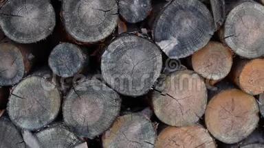 砍了桦木柴火.. 一堆柴火.. 伐木。 碎和堆放的木材..