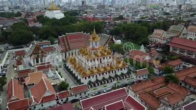 4K曼谷Wat Ratchanatdaram寺的俯视图
