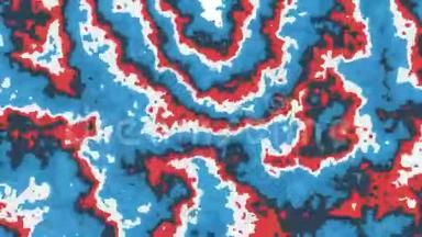 抽象动画的彩色红色，蓝色和白色的移动圆形。 无缝环路动画背景，壁纸..