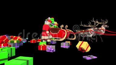 圣诞老人驯鹿圣诞雪礼物动画背景3D渲染动画