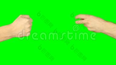 岩纸剪刀手游戏.. 双手顶鸟瞰.. 绿色屏幕色度键α哑光。